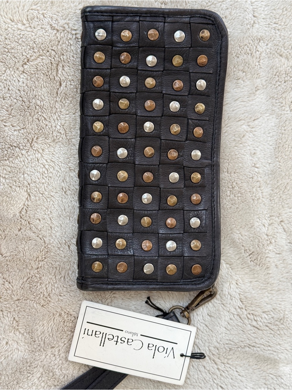 Viola Castillani Black Studded Leather Zip Wallet